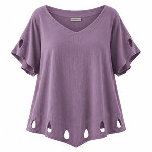Cottonways Purple Crinkle Cotton Gauze Cutout Tunic Top Size 4/4X Oversized